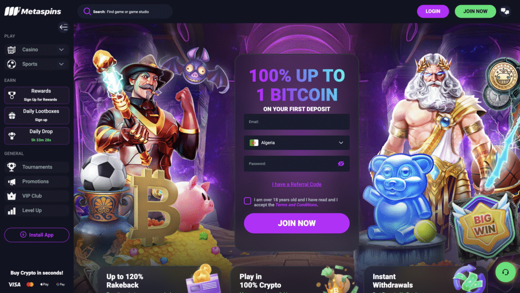 Metaspins Casino Interface